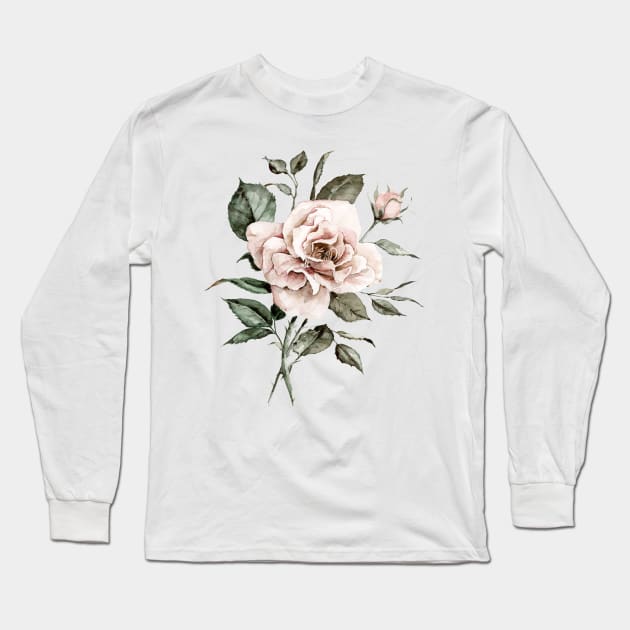 Faded Pink Rose Long Sleeve T-Shirt by ShealeenLouise